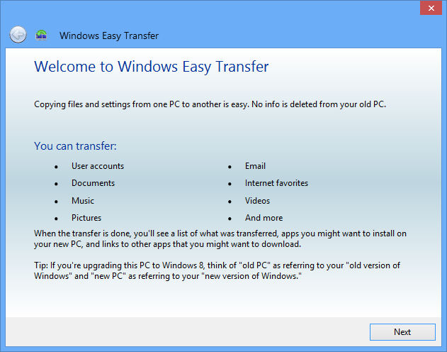 Скриншот Windows Easy Transfer