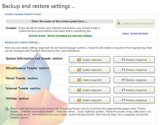 Backup and restore settings