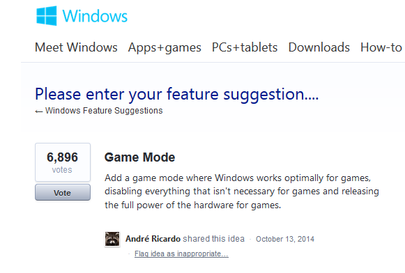 Игровой режим в Windows 10