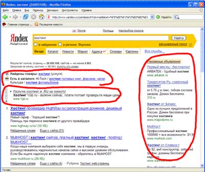  Результаты поиска в Яндексе по слову «хостинг» и избыточная информация