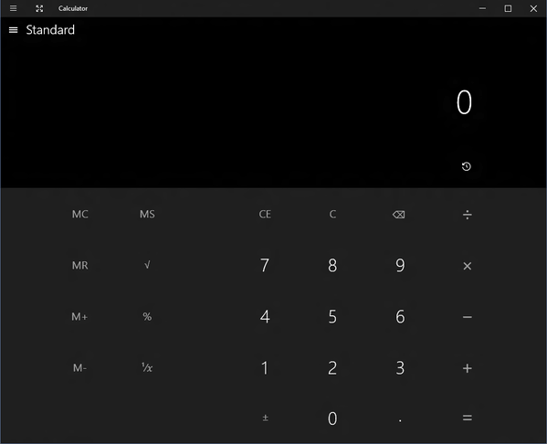 Калькулятор в Windows 10 Build 9901