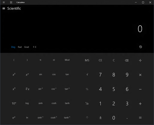 Калькулятор в Windows 10 Build 9901