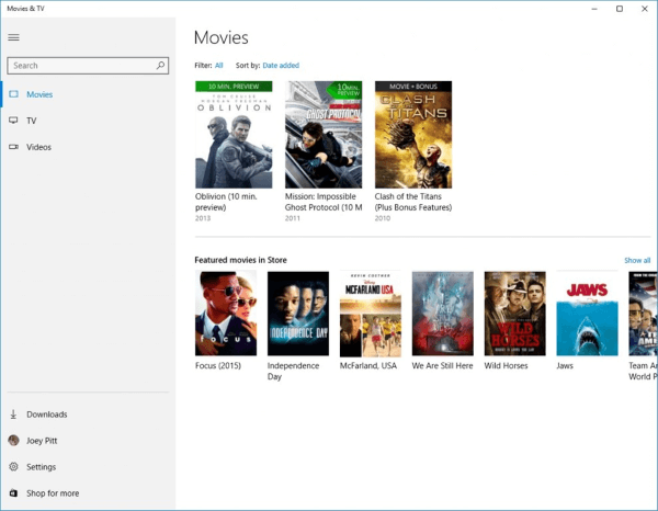 Приложение Фильмы и ТВ передачи в Windows 10
