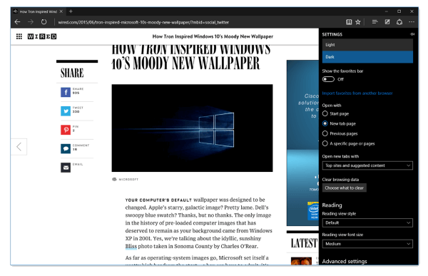 Скриншот браузера Microsoft EDGE