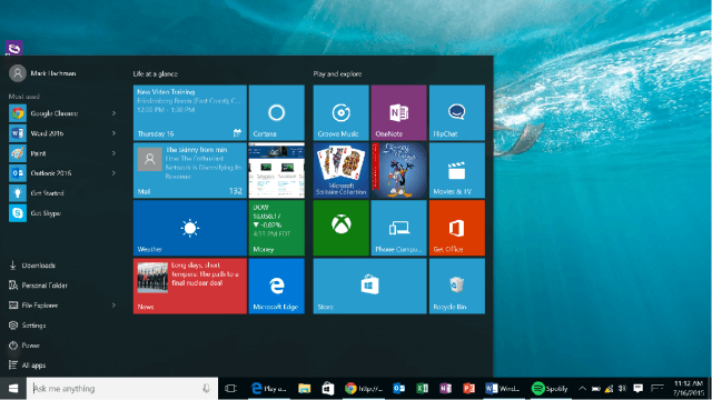 Меню ПУСК в Windows 10