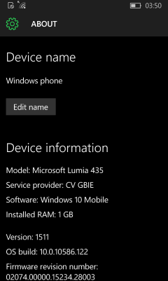 Скриншот Windows 10 Mobile build 10586