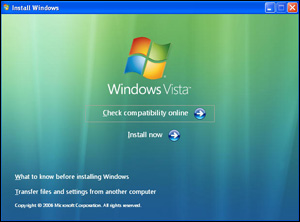 Начальный экран установки Windows Vista