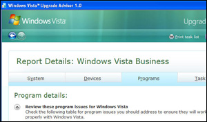 Страница Vista Upgrade Advizor 